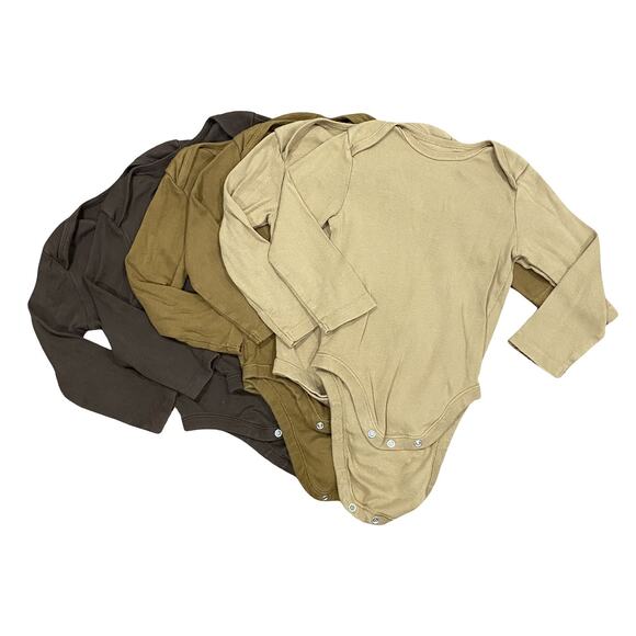 4 OLD NAVY (100% Cotton) Long Sleeve Bodysuits in Brown, Caramel and Tan18-24M - Picture 1 of 12